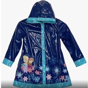 Disney Girls Navy Blue & Teal Anna & Elsa Frozen Raincoat